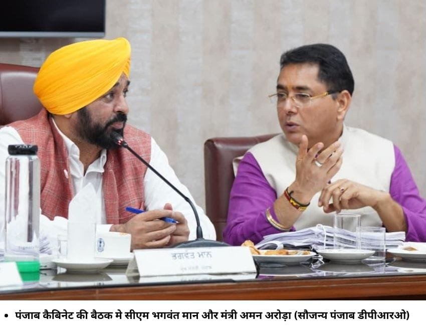 पंजाब कैबिनेट की बैठक मे सीएम भगवंत मान और मंत्री अमन अरोड़ा (सौजन्य पंजाब डीपीआरओ)