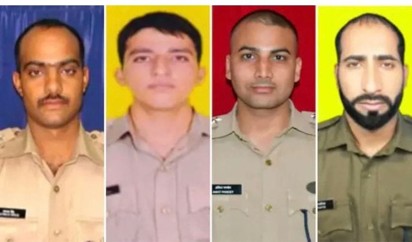 बसोहली पावर प्रोजेक्‍ट के पास साथी जवान की फायरिंग में मारे गए जवान एसआइ लक्ष्‍मण सिंह, कांस्‍टेबल संजीबव कुमार, सहायक कमांडेंट अंकित कुमार और कांस्‍टेबल रफीक अहमद। (फोटो सौजन्‍य साेशल मीडिया)